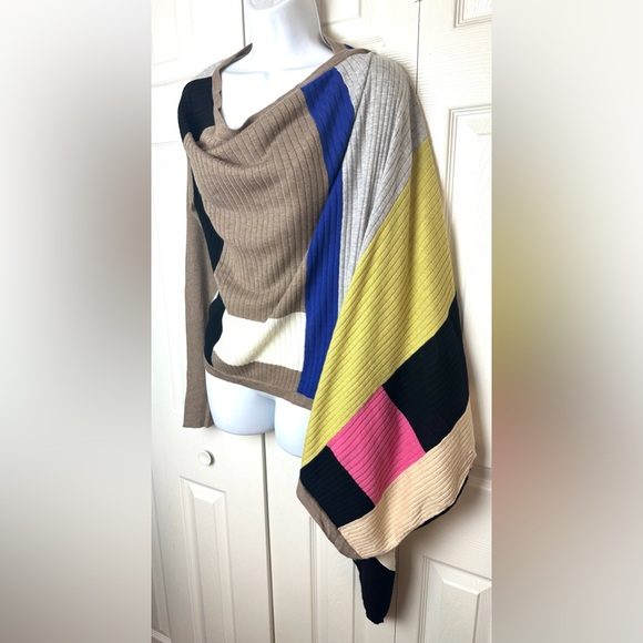 Anthro SPARROW Calculation Cardigan Wrap Sweater Ribbed Knit Color Block Black - Picture 3 of 12